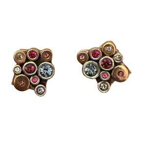 RARE Patricia Locke Handmade Silver Gold Toned Crystal Stud Earrings 2012